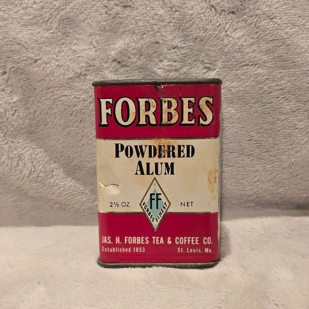 Vintage Forbes Powdered Alum Tin 2 1/2 Oz Jas H Forbes Tea Coffee Co St Louis MO